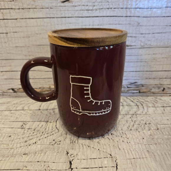 Rae Dunn "Flannels, Boots, & Bonfires" Mug with wooden topper - Picture 2 of 3